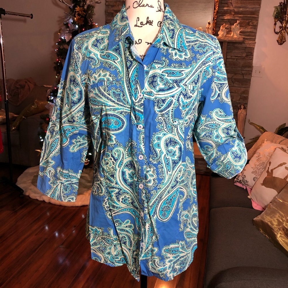 Van Heusen Shirt Blue & White Floral Print